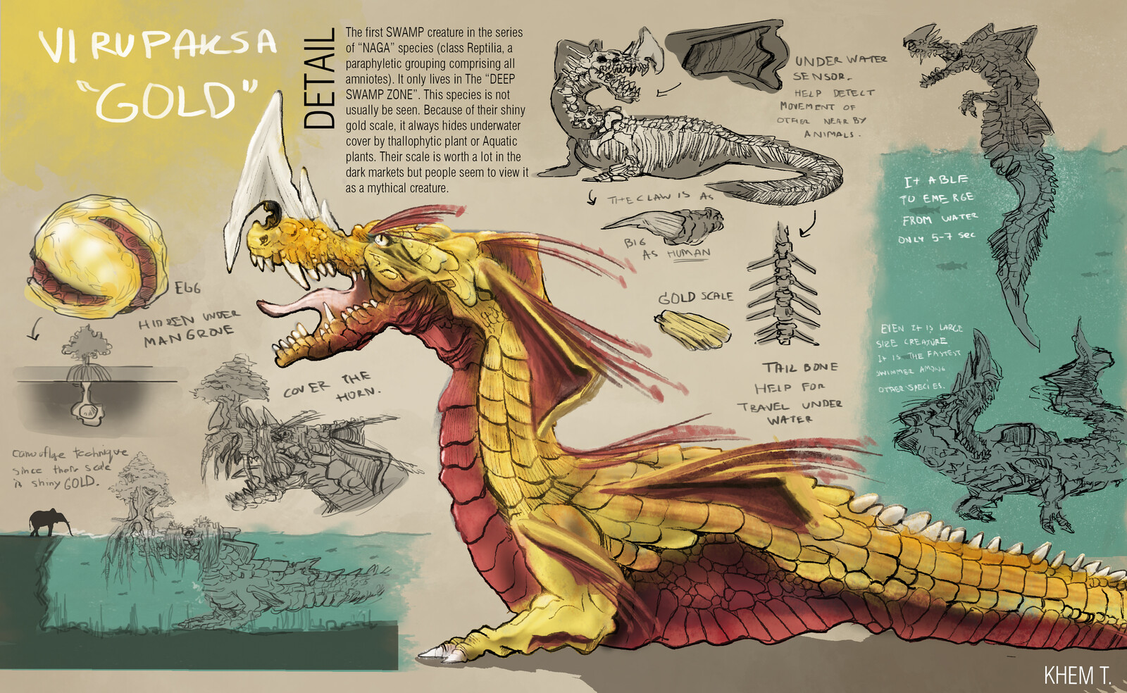 VIRUPAKSA NAGA "GOLD" // Creature Concept art : 4 Species Naga Series