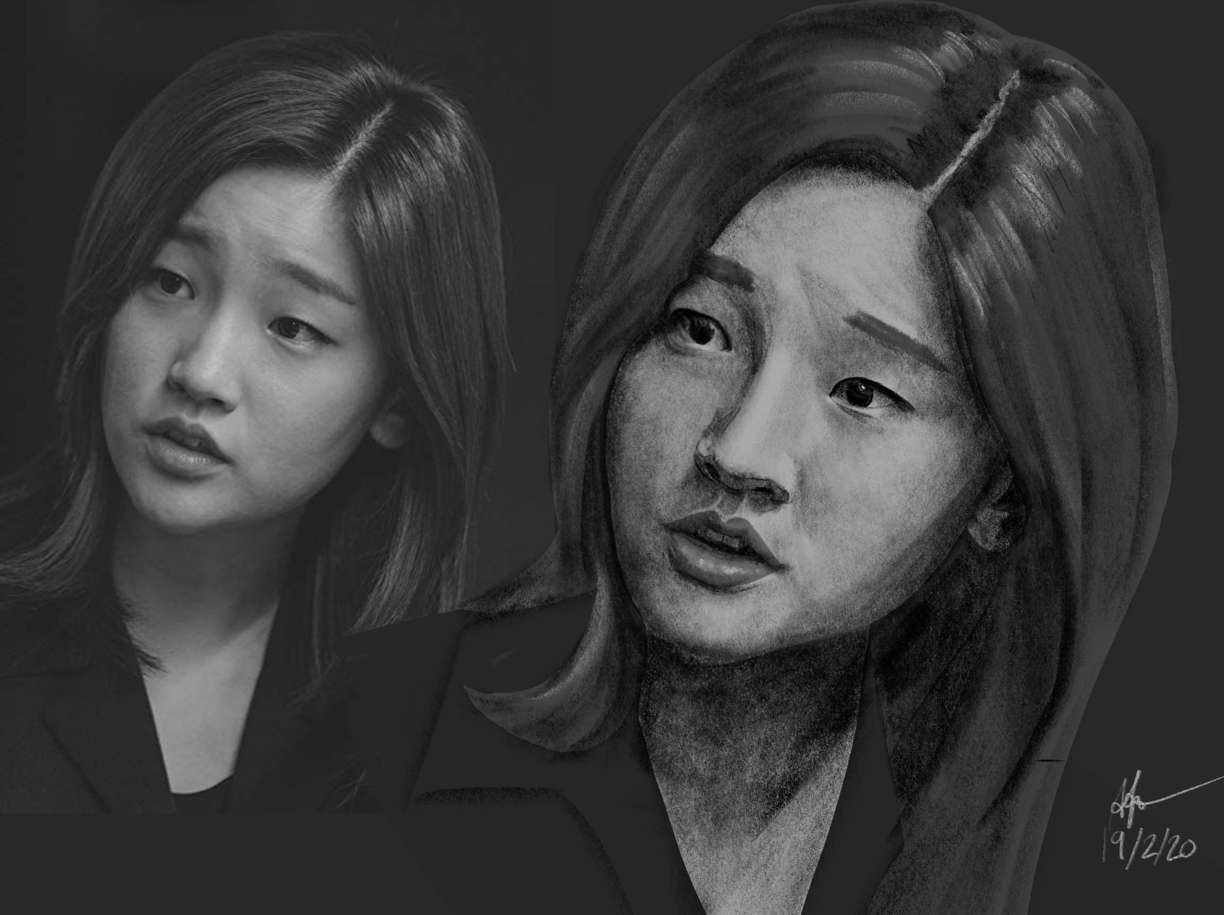 Applying what I'd learned to a few fully shaded face. "Jessica" from the movie 'Parasite'