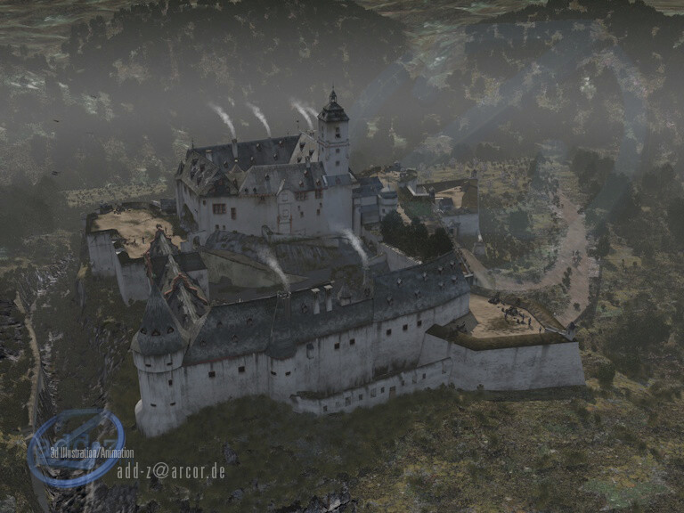 Seen from the north, on the right the new bastion, on the left behind the moat the powder tower and in 
between the infantry and cavalry barracks. The castle, which was founded in the Middle Ages, 
stands at the top.