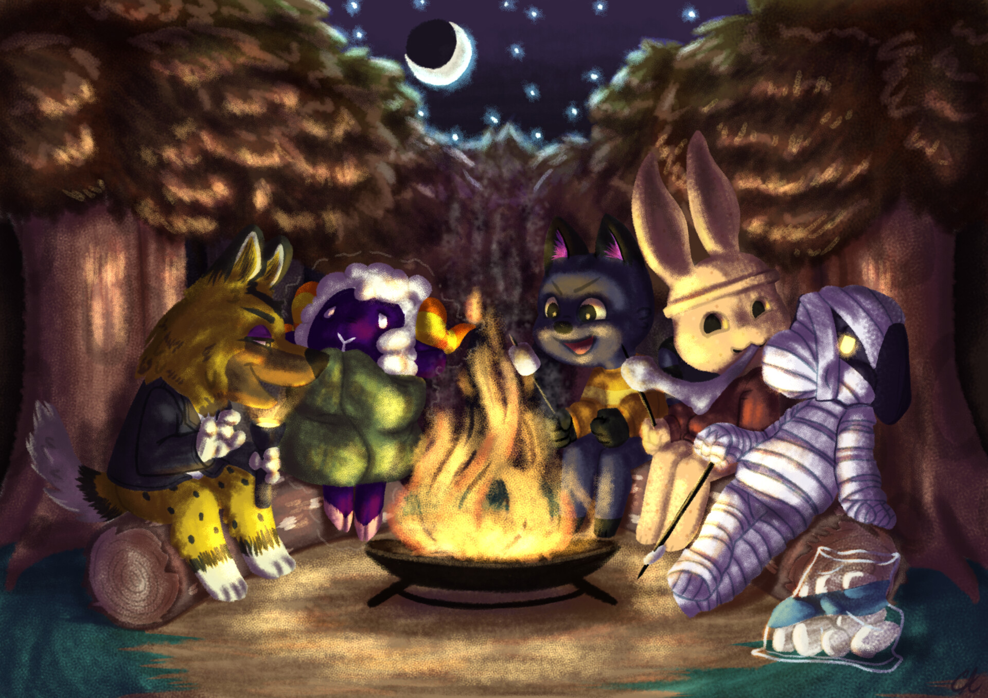 ArtStation Autumn Campfire Spread (Animal Crossing New Horizons Zine)