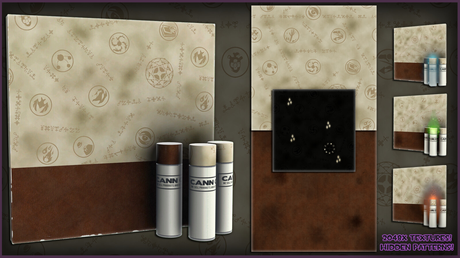Texture overview, including demonstration of the hidden patterns in the specular map