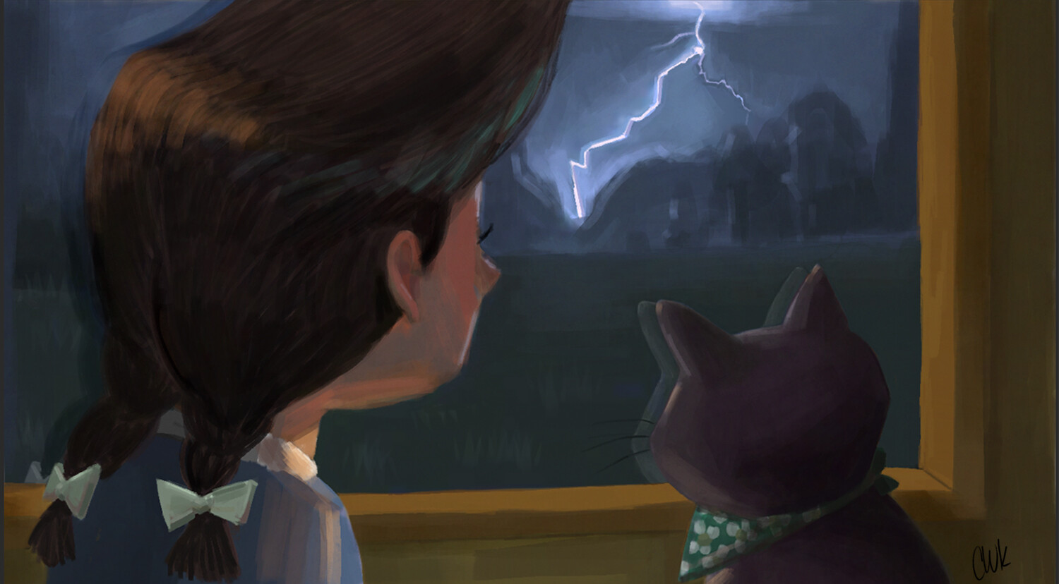 Thea and Fable watching the storm from the kitchen window.