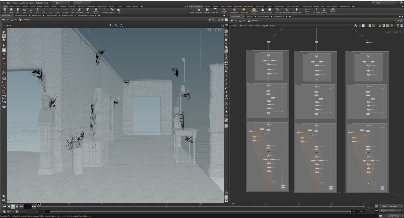 Houdini setup of the cobwebs.