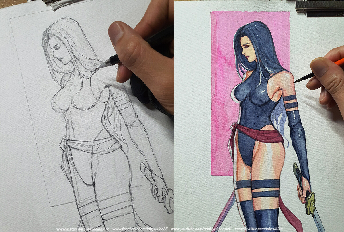 Psylocke/ Full body/ Watercolor/ on A3 size paper