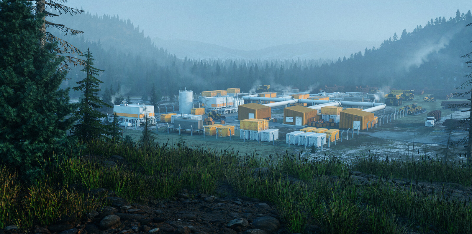 Several MMRs powering a lumber camp