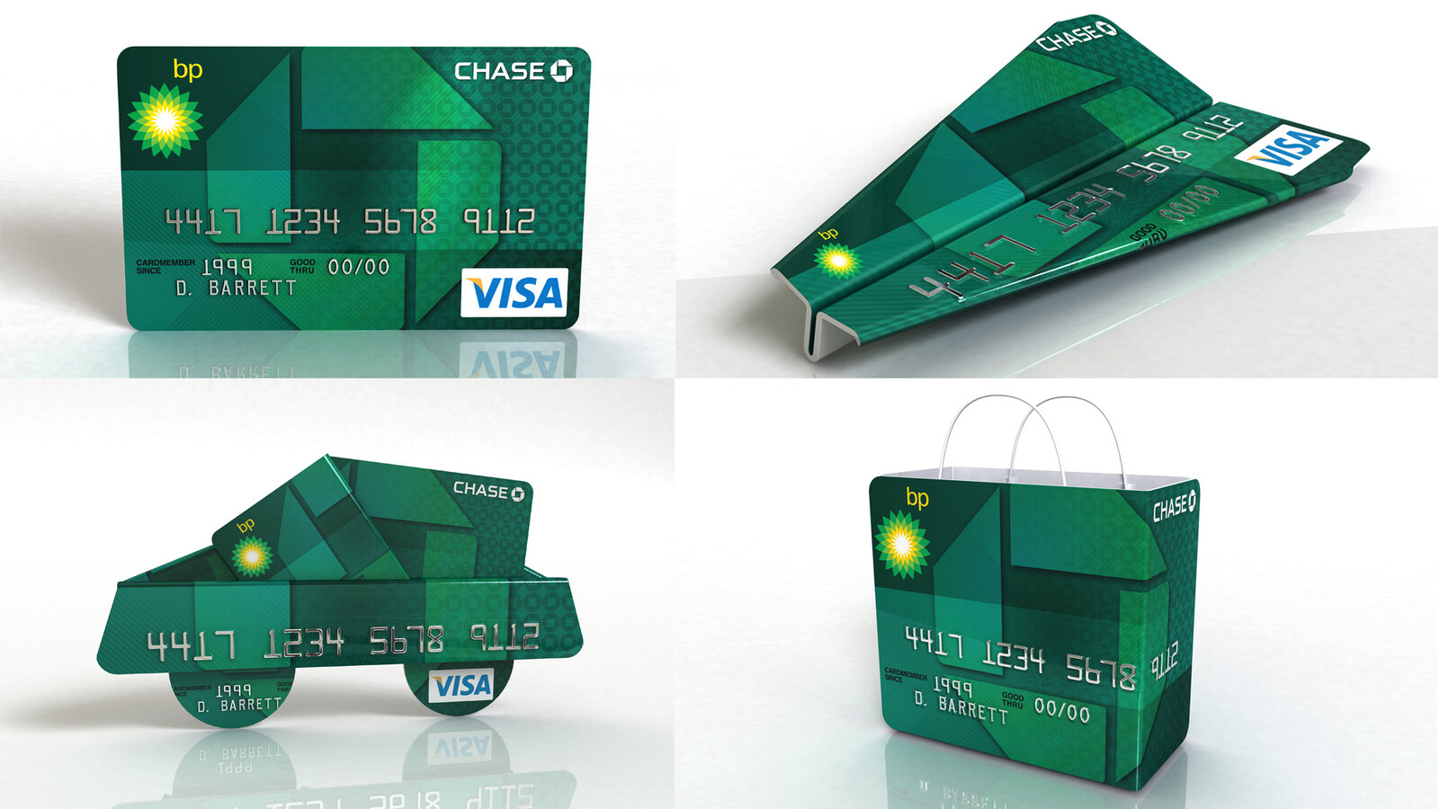 Four 3D illustrations to promote the BP Chase VISA card