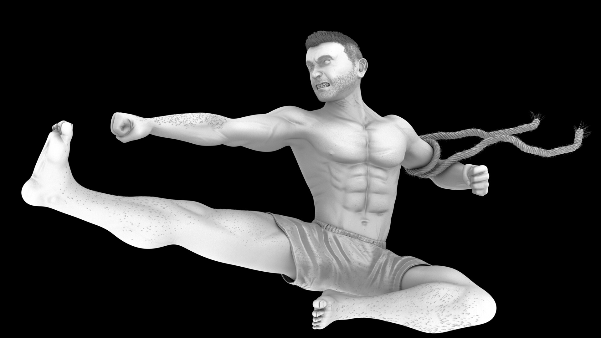 AI Art: flying kick, 1boy, taekwondo, black hair, muscular,( by @anrte demo  | PixAI