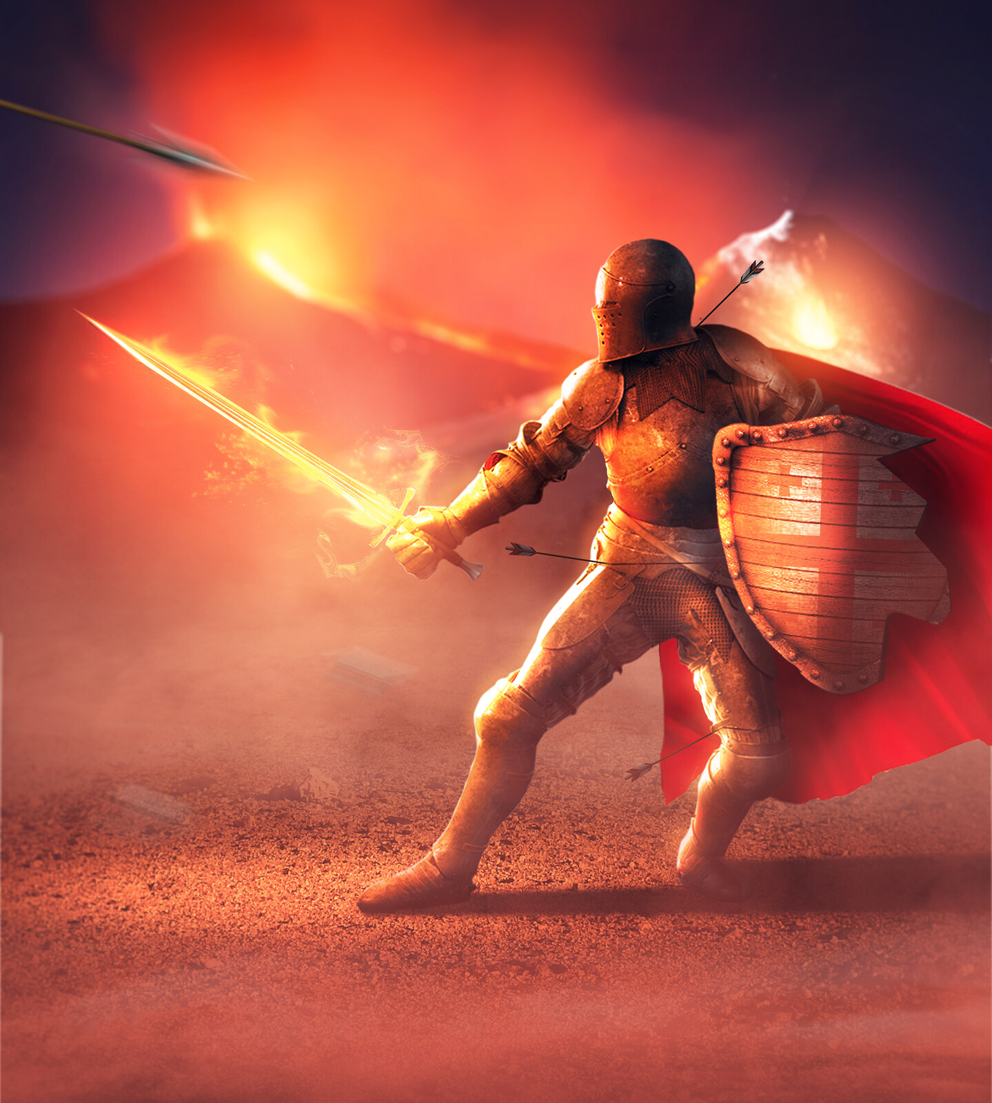 Crusader knight with the sword of fire