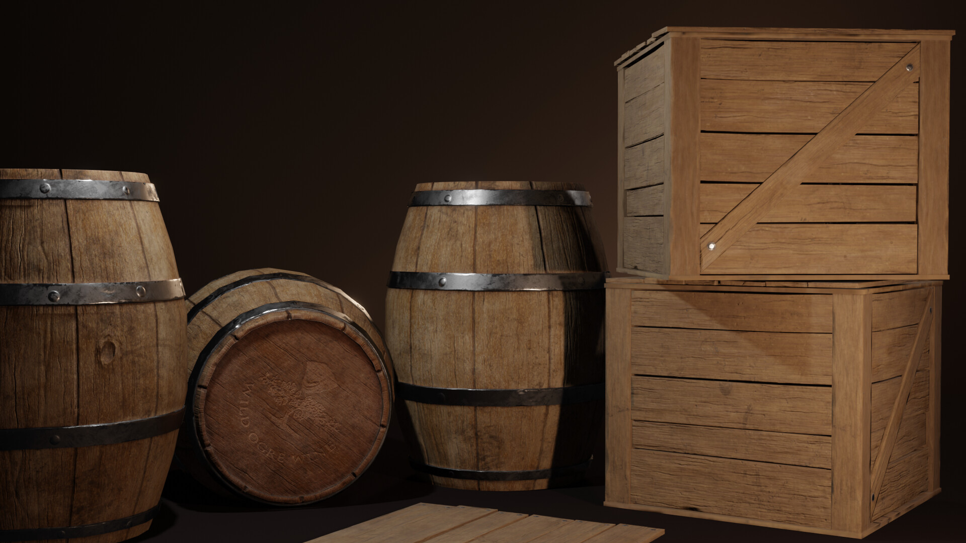 ArtStation Wooden barrel and box