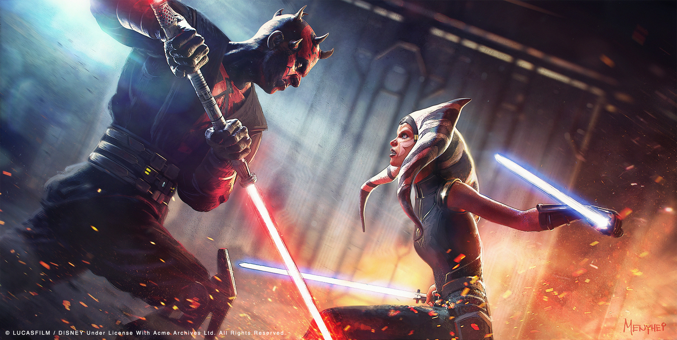 "Every choice you have made, has led you to this moment"
Officially licensed illustration based on the "The Phantom Apprentice" episode of the final season of Star Wars: The Clone Wars directed by Dave Filoni featuring Ahsoka Tano and Maul. (Saby Menyhei)