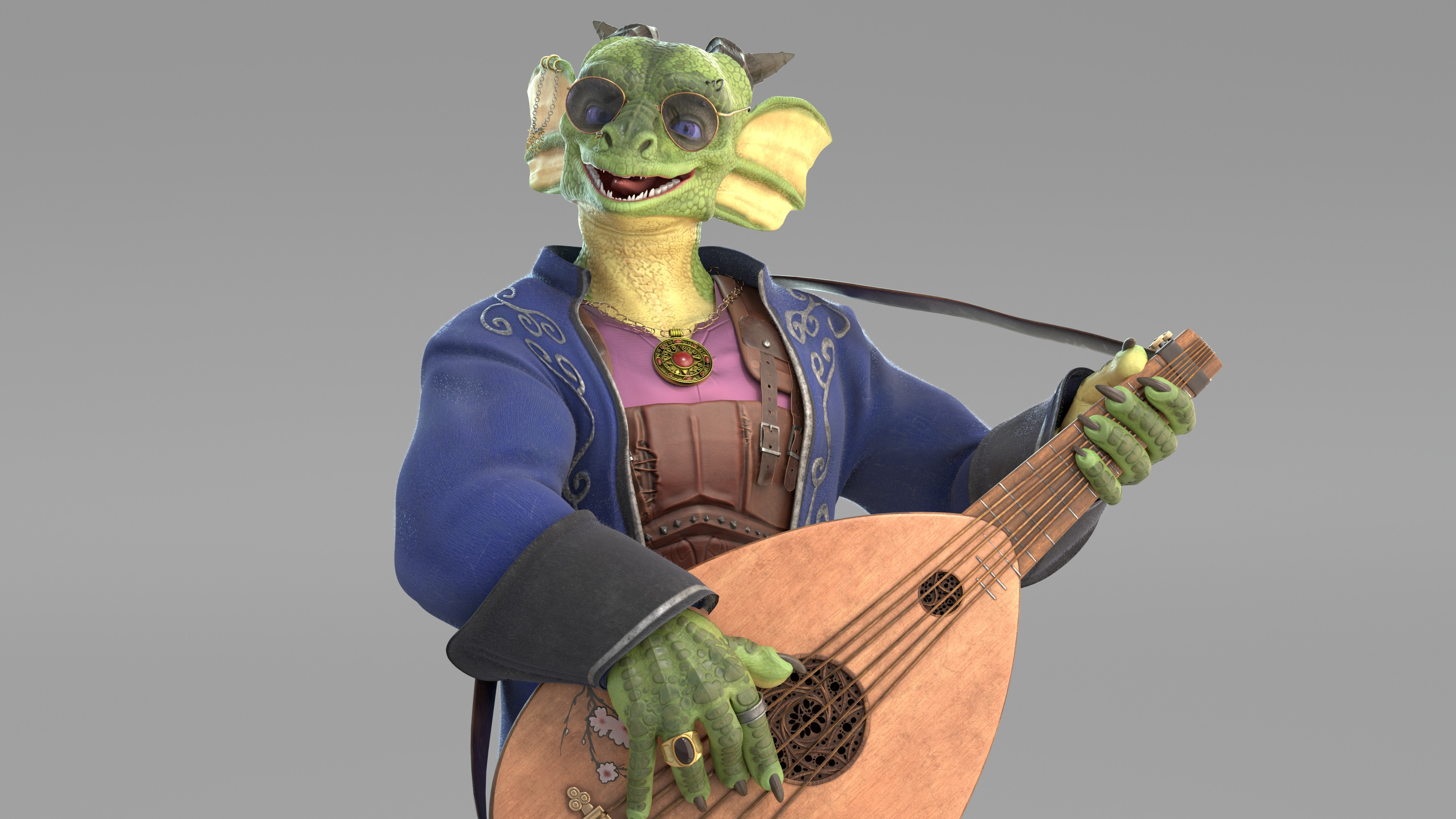 This is a final render showcasing his face and lute.