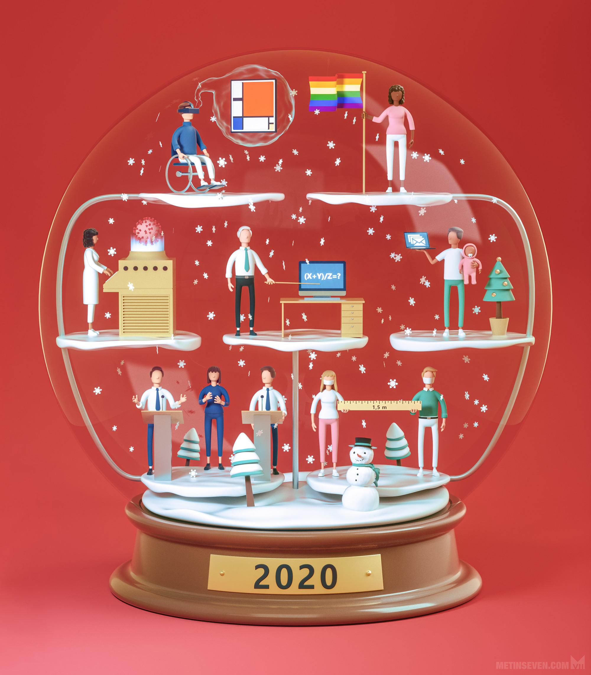 Stylized 3D illustration for the Dutch Ministry of Education, Culture and Science, containing elements of 2020
