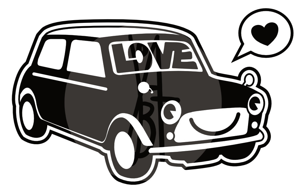 A cute mini cooper with a heart.