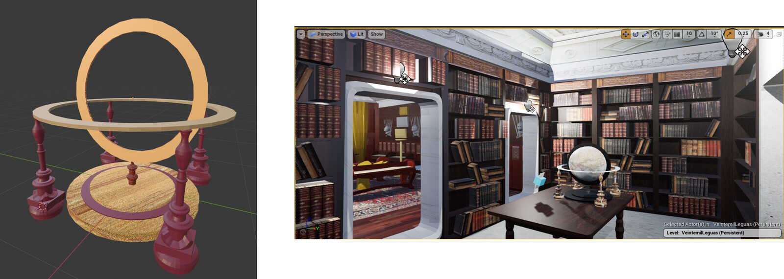 In the library can see some of the assets created in 3D with blender to give life to Nautilus VR.