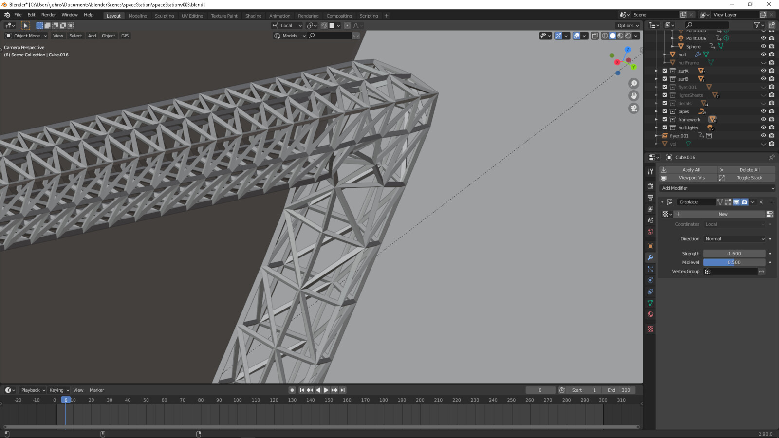 More detail with three modifiers, remesh, triangulate and wireframe...