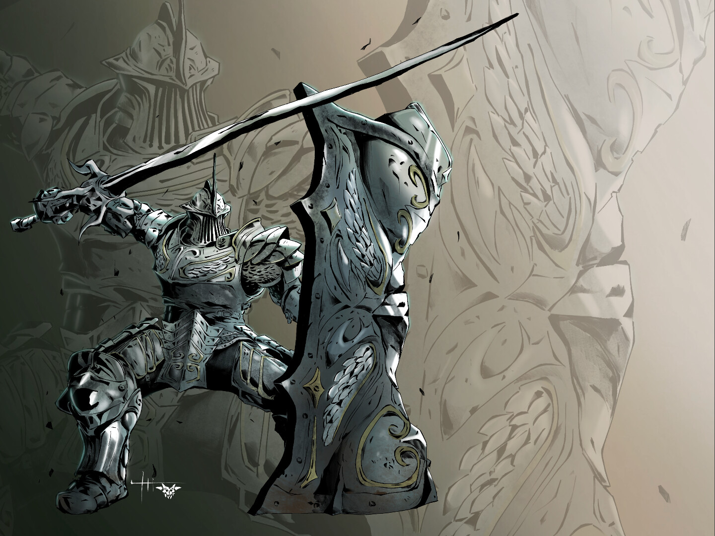TOWER KNIGHT Demons Souls Original Fanart Fine Art Gaming 