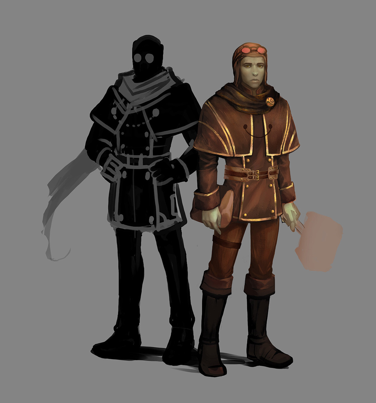 Earlier render after the sketch. Afterwards I change the height as the character is meant to be taller, altered the clothing, and scaled back on the gold lining because the outfit is for more rougher work the character does. 