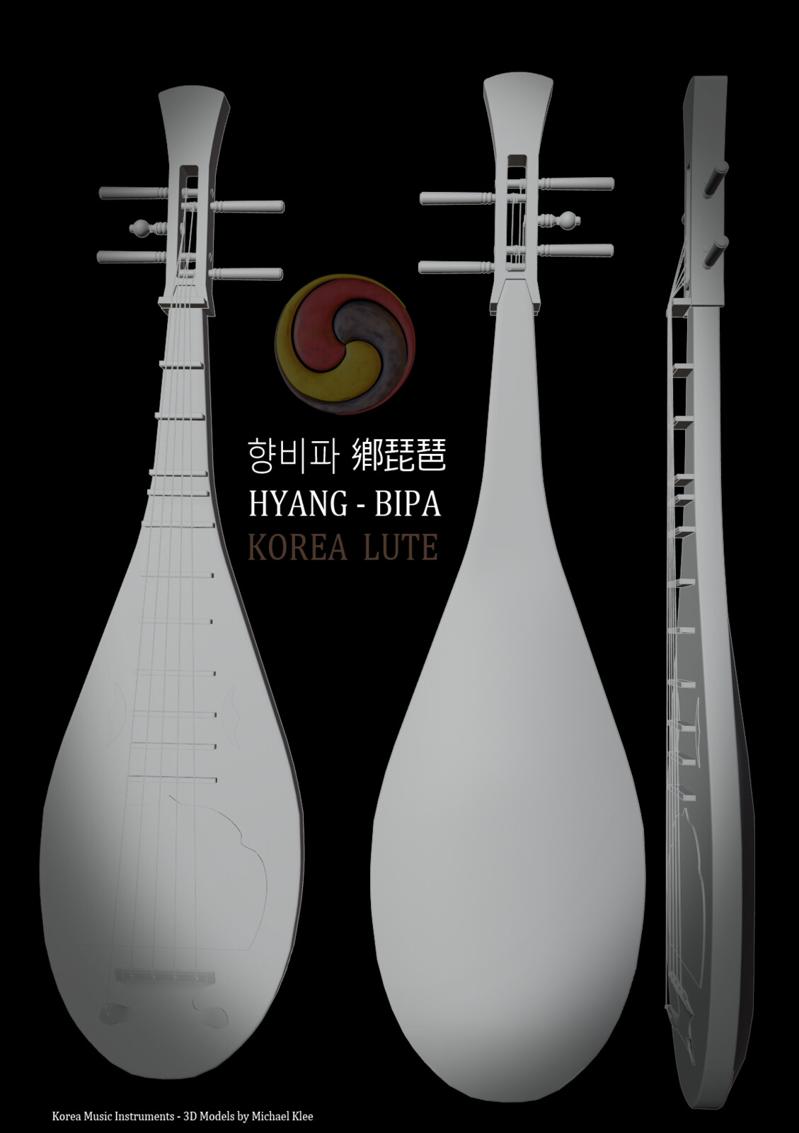 Hyang Pipa - Korea Lute 향비파  blender mesh