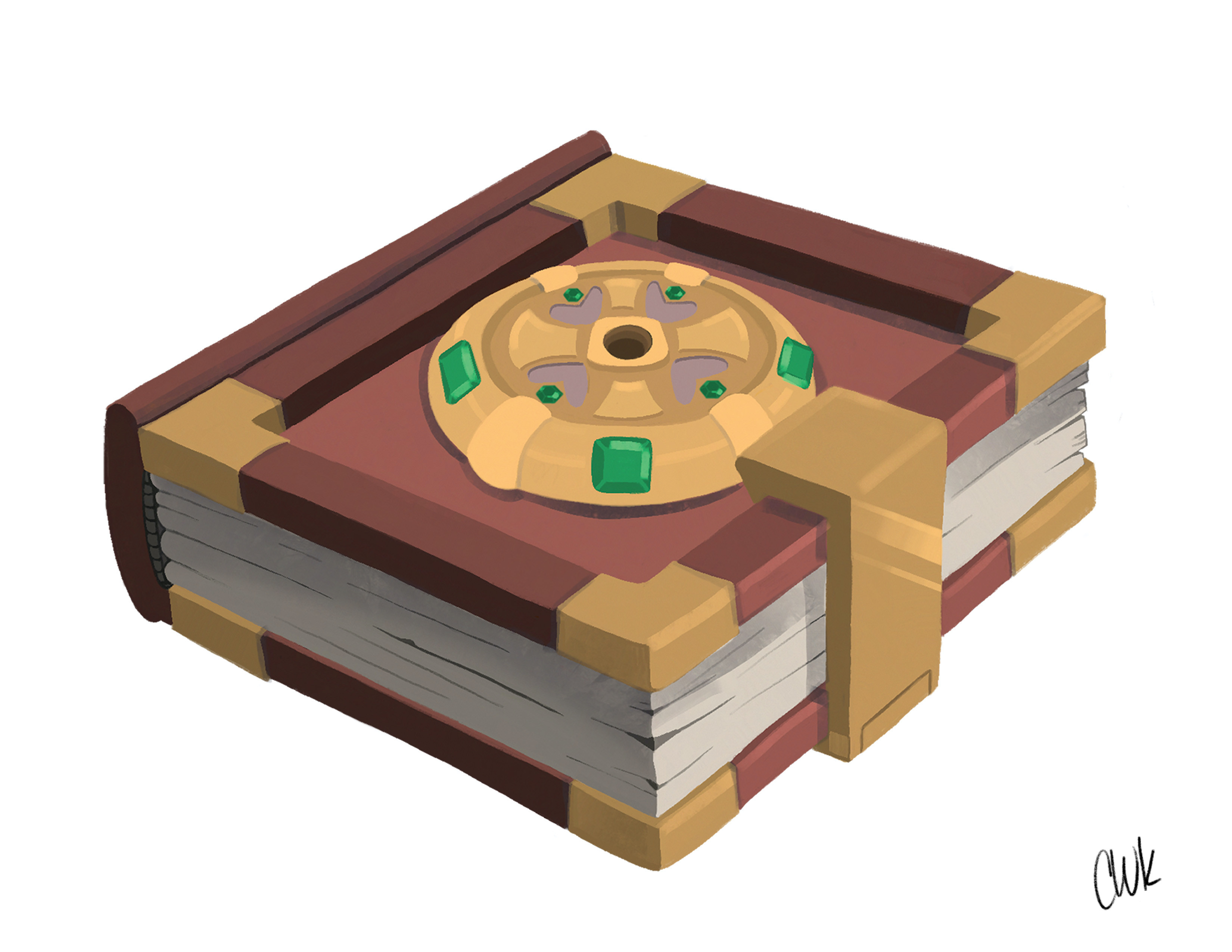 Final concept of the Enchanted Book. At a glance it looks real but begins to look otherworldly the longer you gaze at the book. I decided to simplify the locking mechanism.