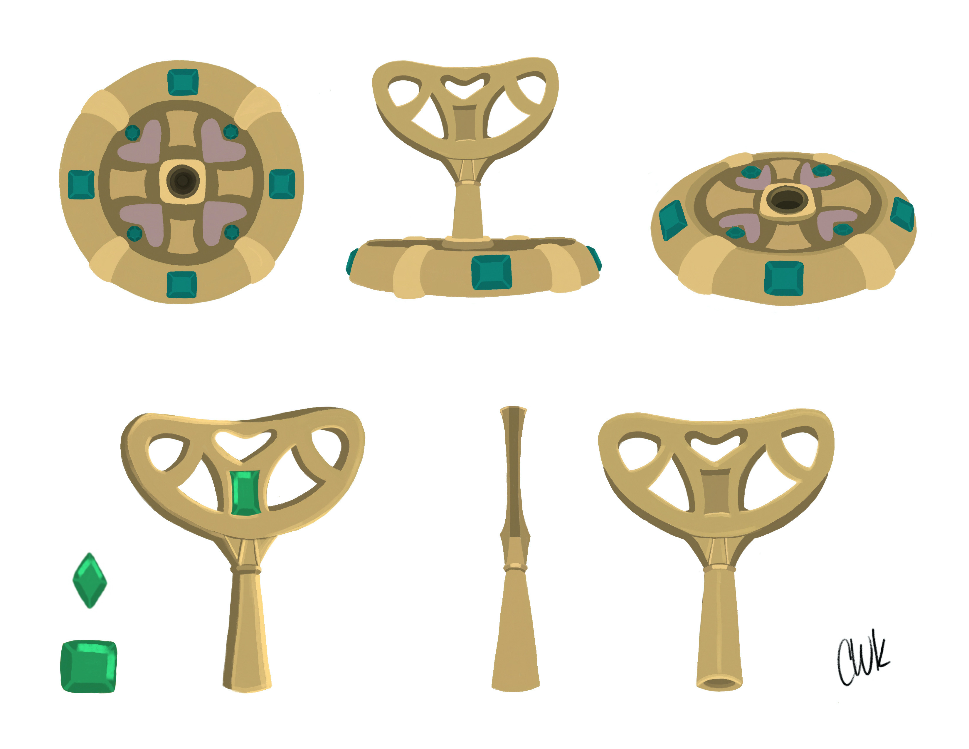 Color concept of the key, lock, and jewel.  This jewel concept is used in the title art too. 