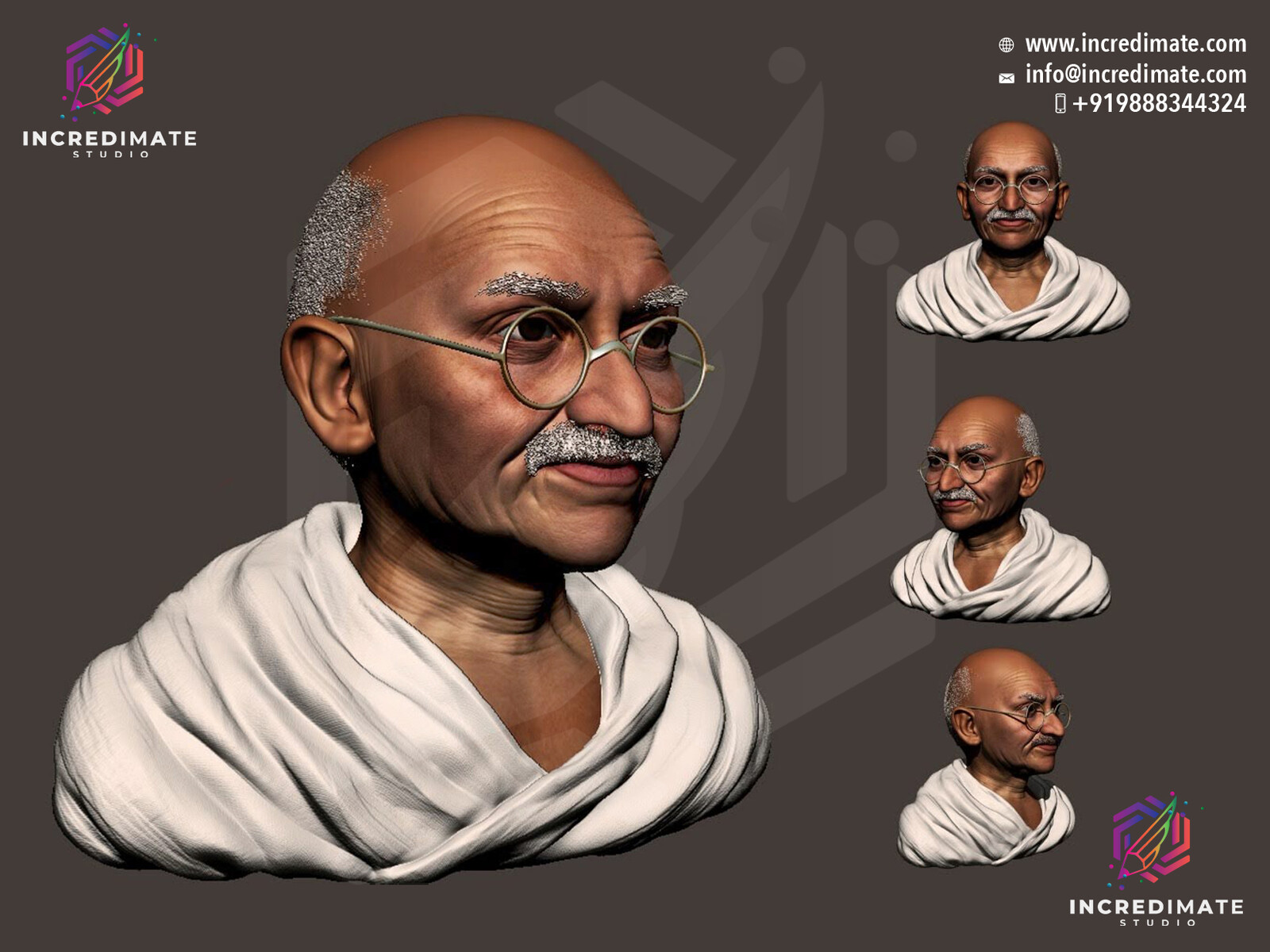 Mahatma Gandhi 3d model Bust