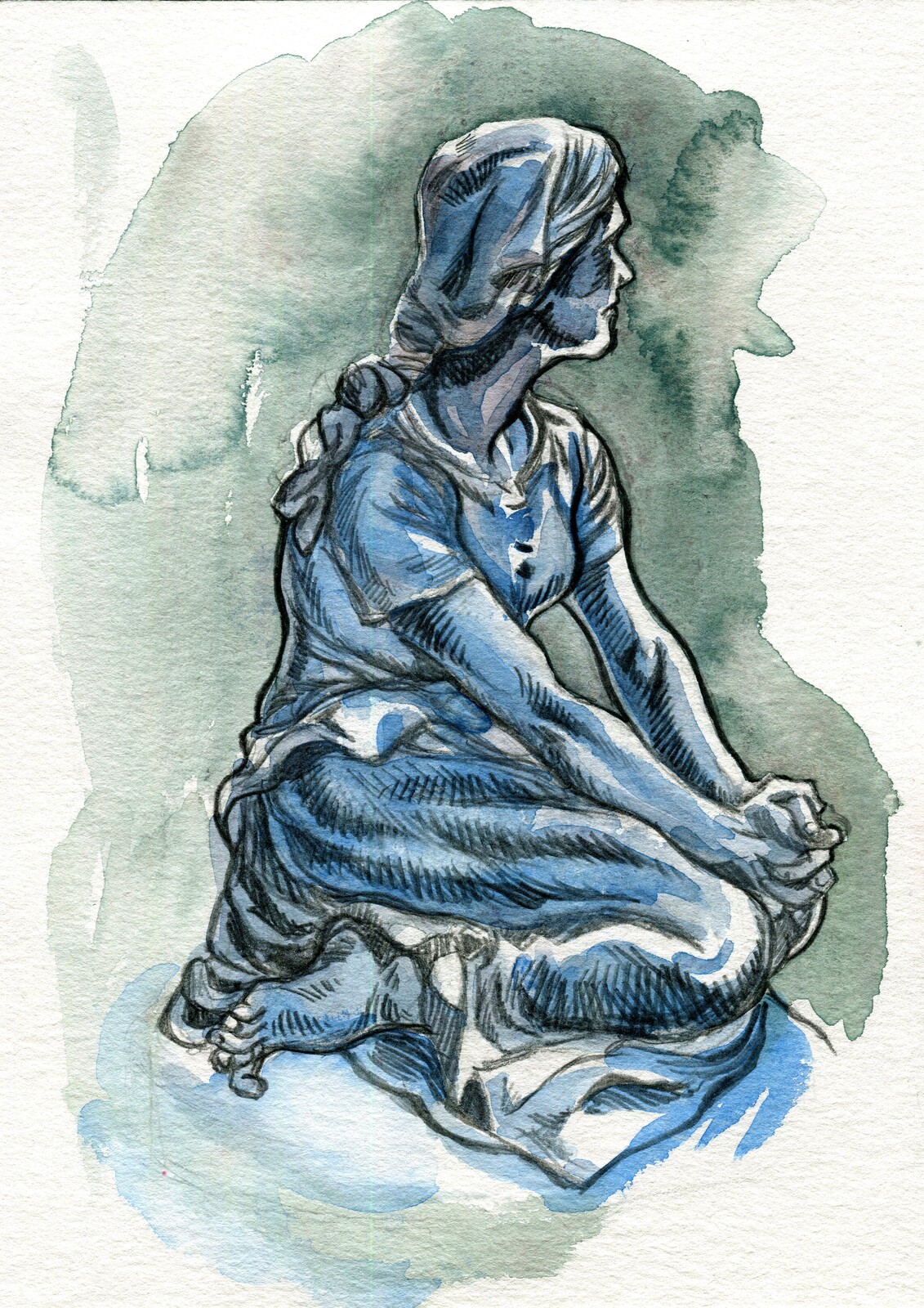 Peasant Woman 2, graphite and watercolour, 2020. Photo ref my own.
