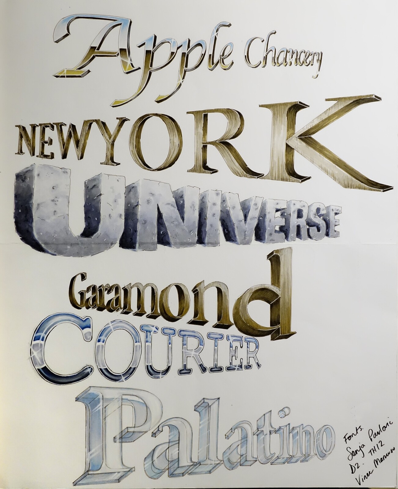 Project 12: Render 3 dimensional fonts in chrome, wood, glass and stone