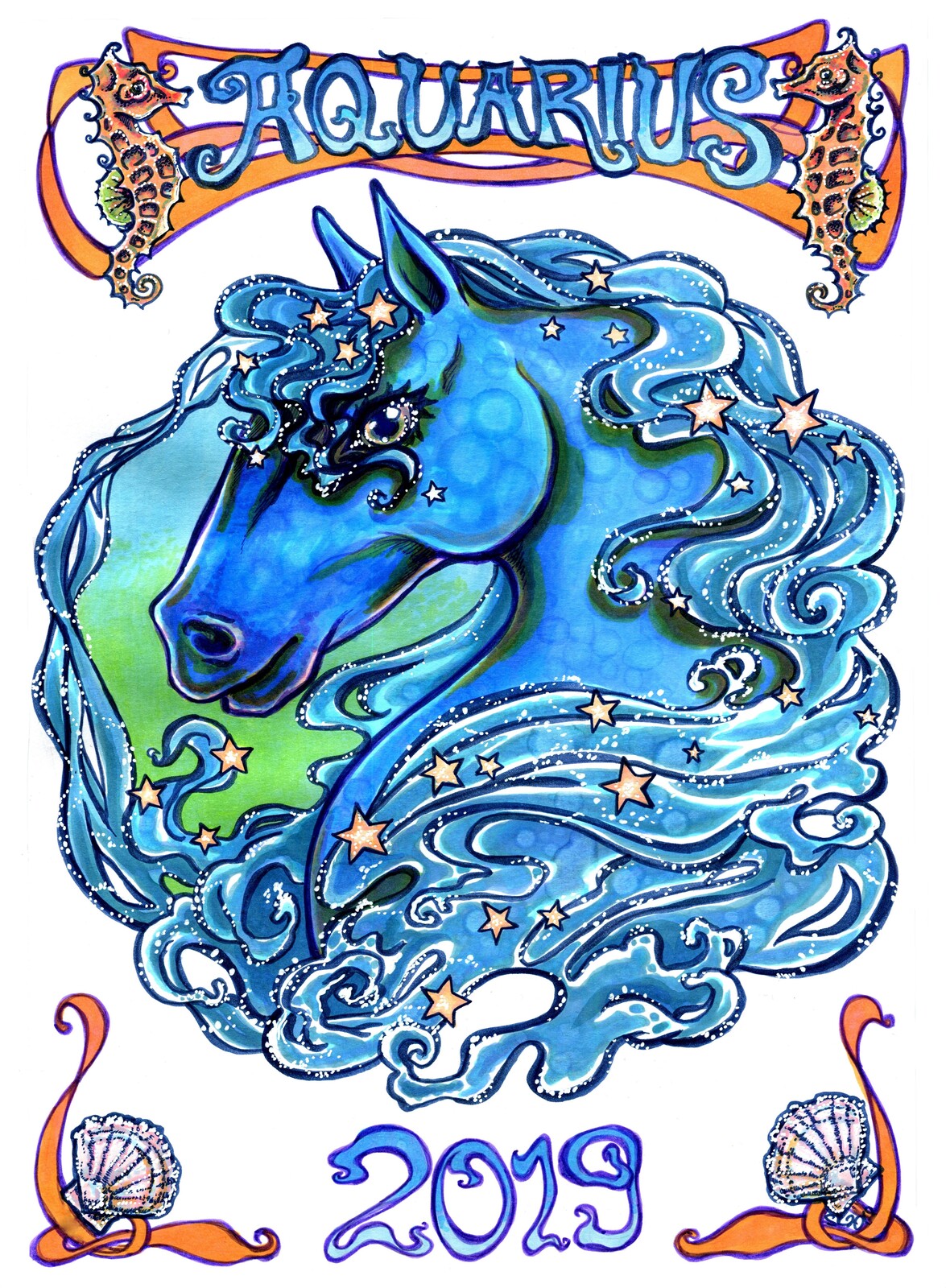 Ink and markers, white gel pen in a A4 sketchbook.