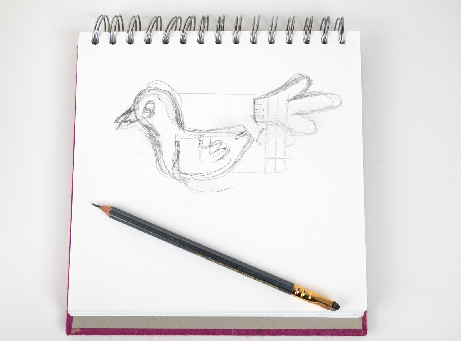 Initial rough sketch. The basic shapes and an idea of how the bird will fit together.