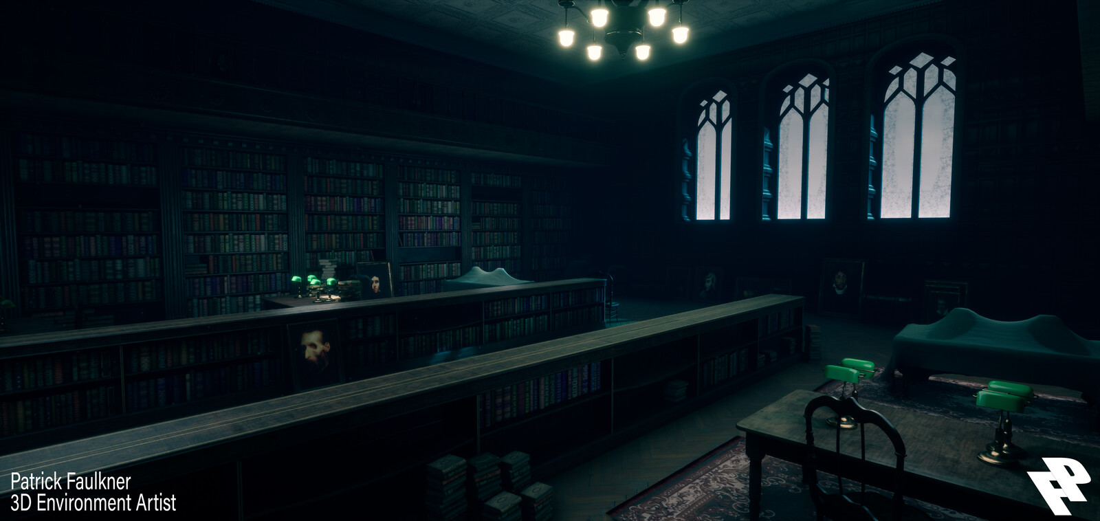 To save on texture streaming, I only made 8 objects for the books that are on the shelf. I then rearranged the UVs on each book on one texture sheet to make the illusion that there are many books on the shelves.