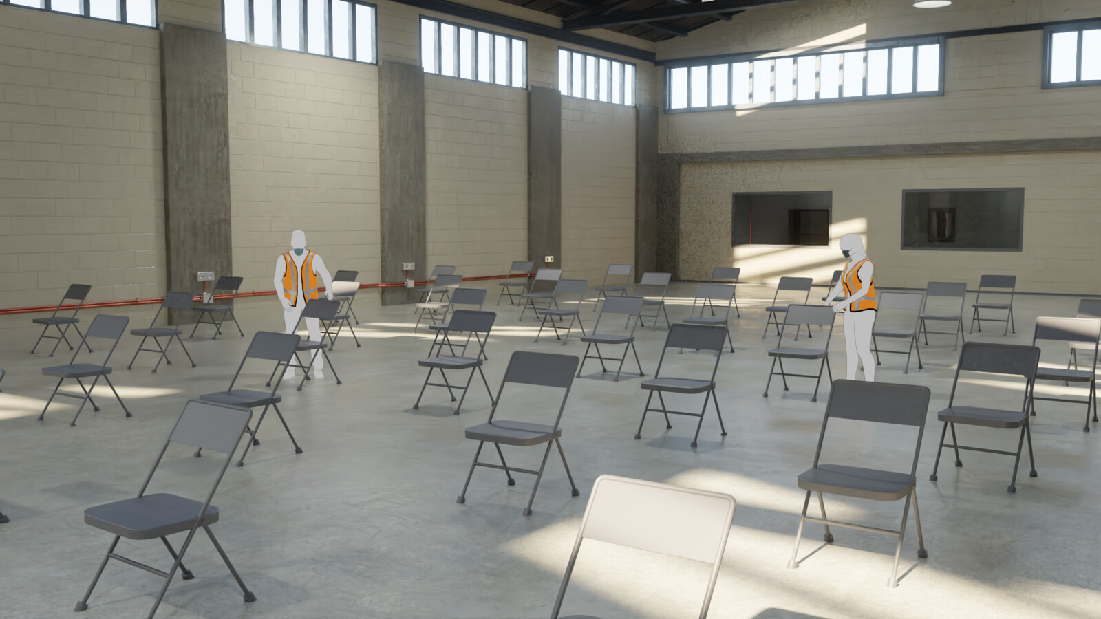 Socially distant meeting example, for our COVID workplace training products. I worked on textures, layout, and lighting