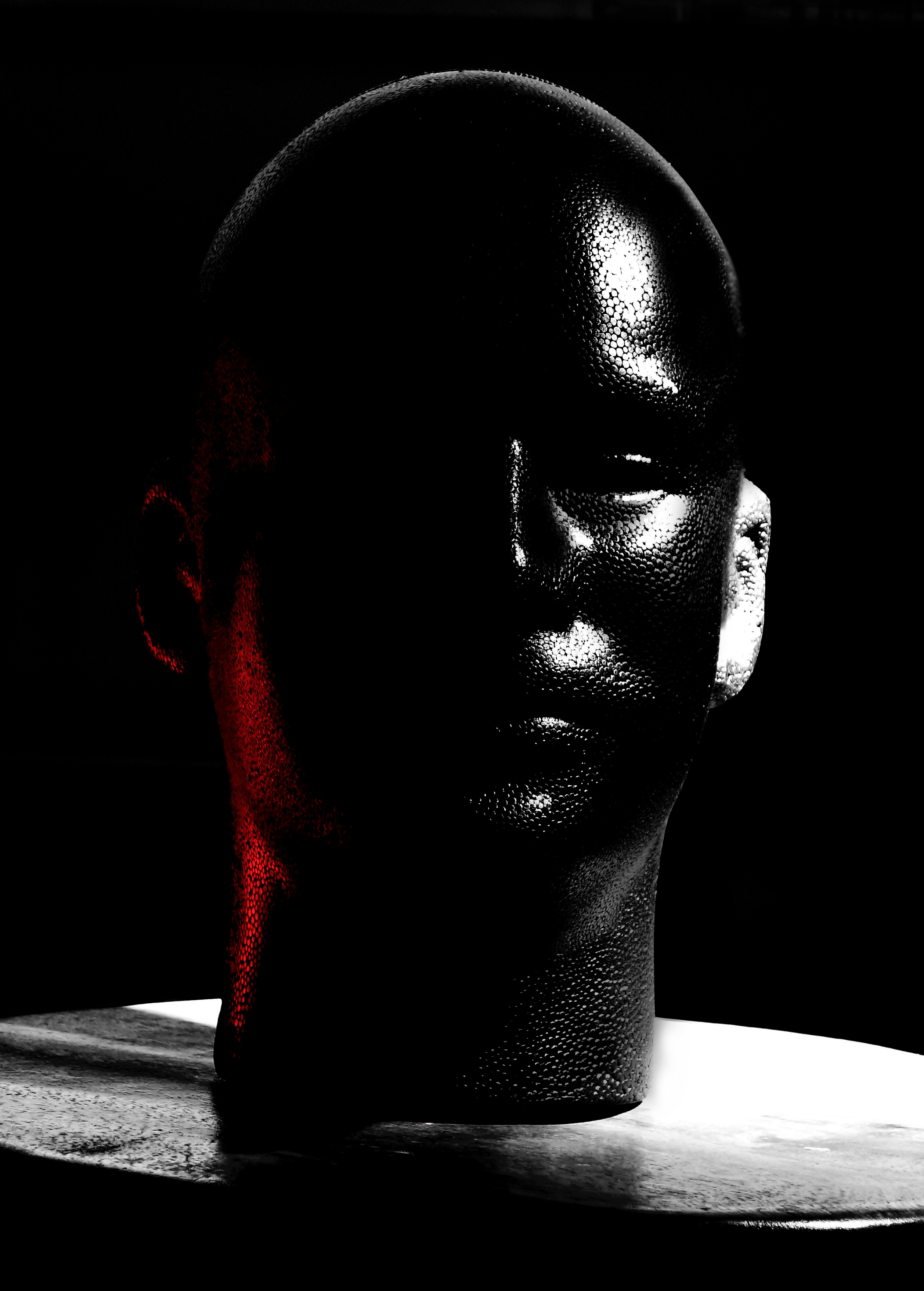 Photograph of a the manikin head demonstrating the  placement and properties of  of the highlight and reflected light. Created by Vince Mancuso