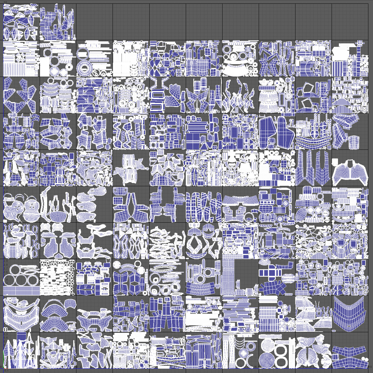total number of texture maps : 547
number of UDIM texture tiles for SAZABI : 92
texture resolution per UDIM tile : ranges from 1024-4096
total texture memory size on disk for all : 1.5 GB