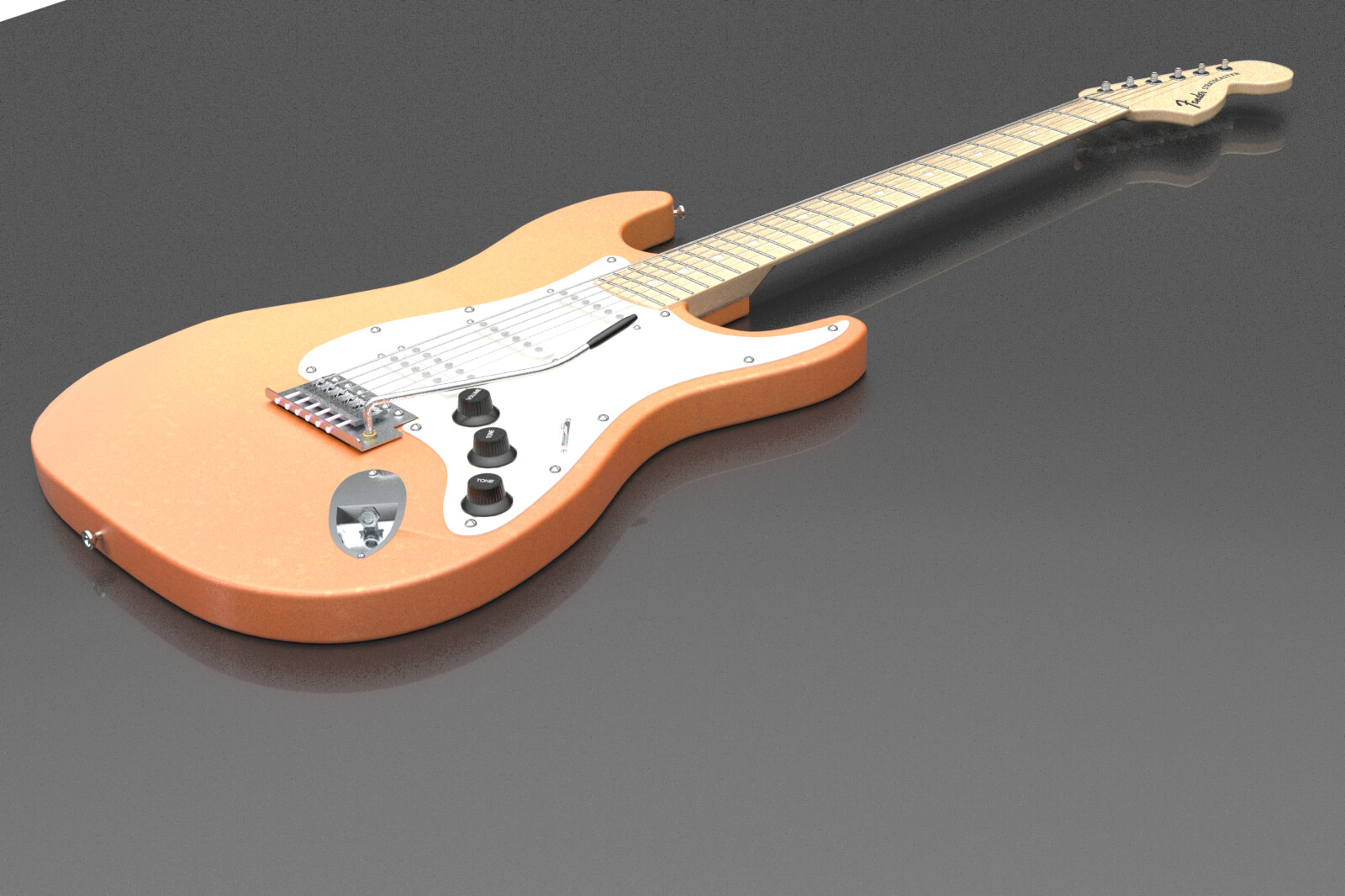 Fender Strat modeled in Modo - this is an in-modo render. I converted this model to a native ArchiCAD object, with appropriate vectorial cleanups and the ability for the materials to be easily tweaked in use.