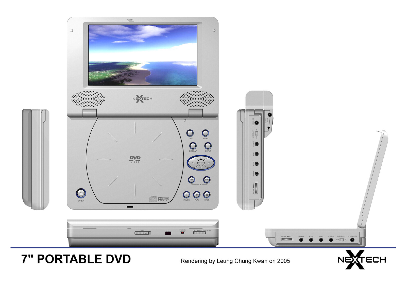 💎 7" Portable DVD Player | Rendering by Leung Chung Kwan on 2005 💎
Brand Name︰NEXTECH | Client︰Star Light Electronics Co., Ltd.