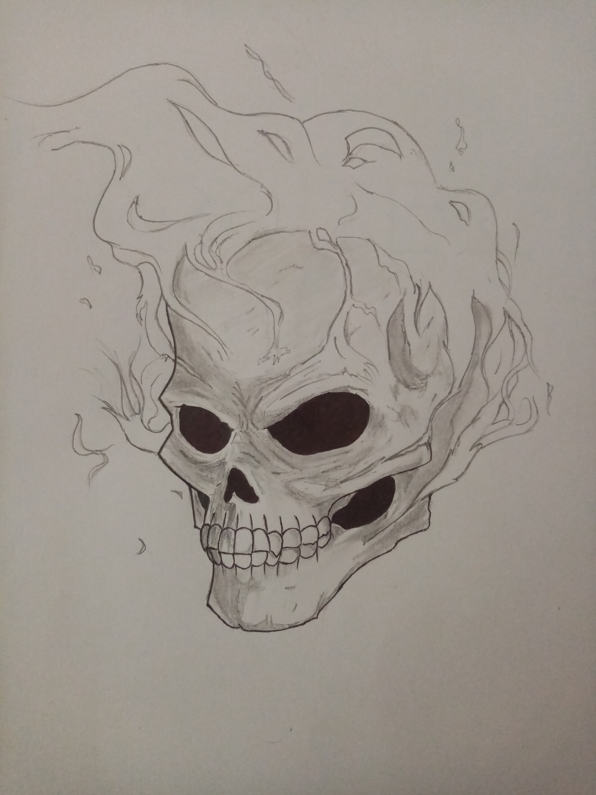 Skull and Flames : r/drawing