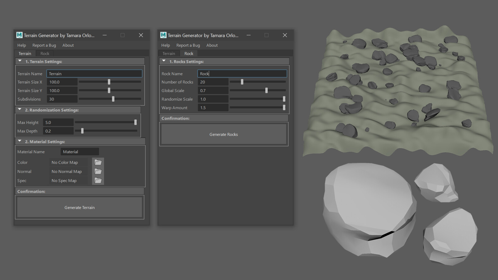Final UI and generated terrain and rocks
