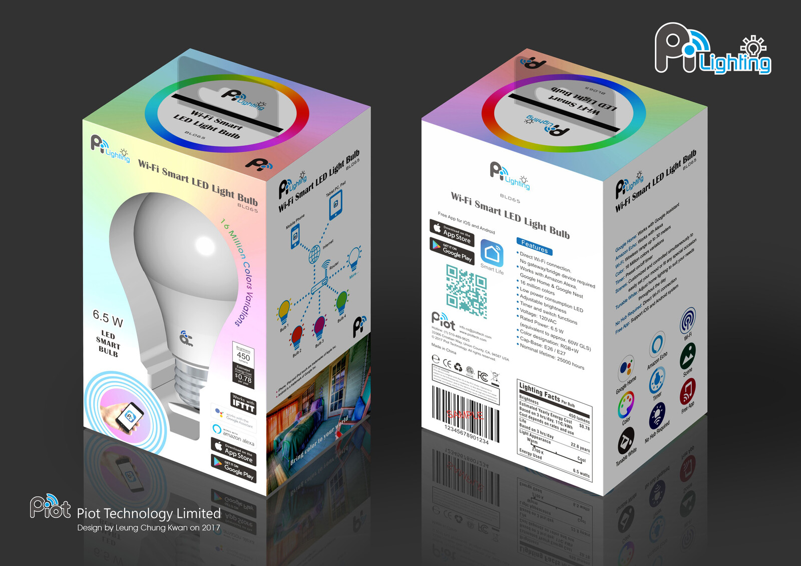 💎 Color Gift Box | Design by Leung Chung Kwan on 2017 💎
Product︰Wi-Fi Smart LED Light Bulb BL065 | Product Name︰Pi Lighting
Brand Name︰Piot | Client︰Piot Technology Limited
Graphic Design Specification︰http://bit.ly/pi073-v2-1