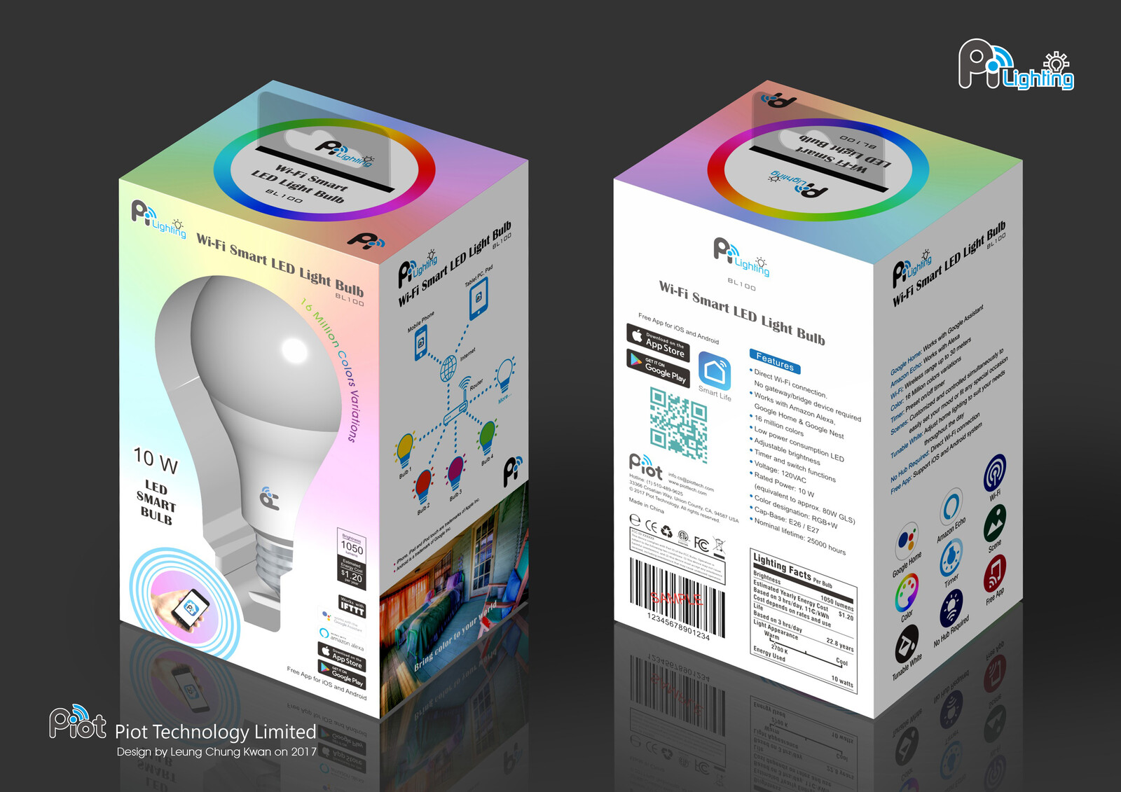 💎 Color Gift Box | Design by Leung Chung Kwan on 2017 💎
Product︰Wi-Fi Smart LED Light Bulb BL100 | Product Name︰Pi Lighting
Brand Name︰Piot | Client︰Piot Technology Limited
Graphic Design Specification︰http://bit.ly/pi065-v4