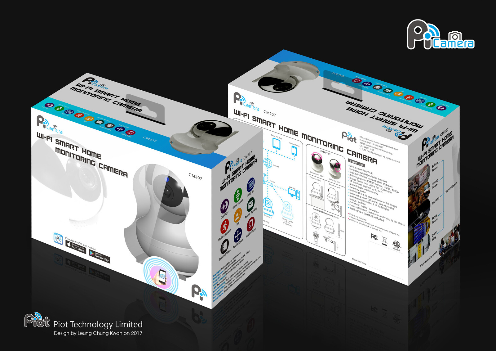 💎 Color Gift Box | Design by Leung Chung Kwan on 2017 💎
Product︰Wi-Fi Smart Home Monitoring Camera CM207 | Product Name︰Pi Camera
Brand Name︰Piot | Client︰Piot Technology Limited
Graphic Design Specification︰http://bit.ly/pi056-v4