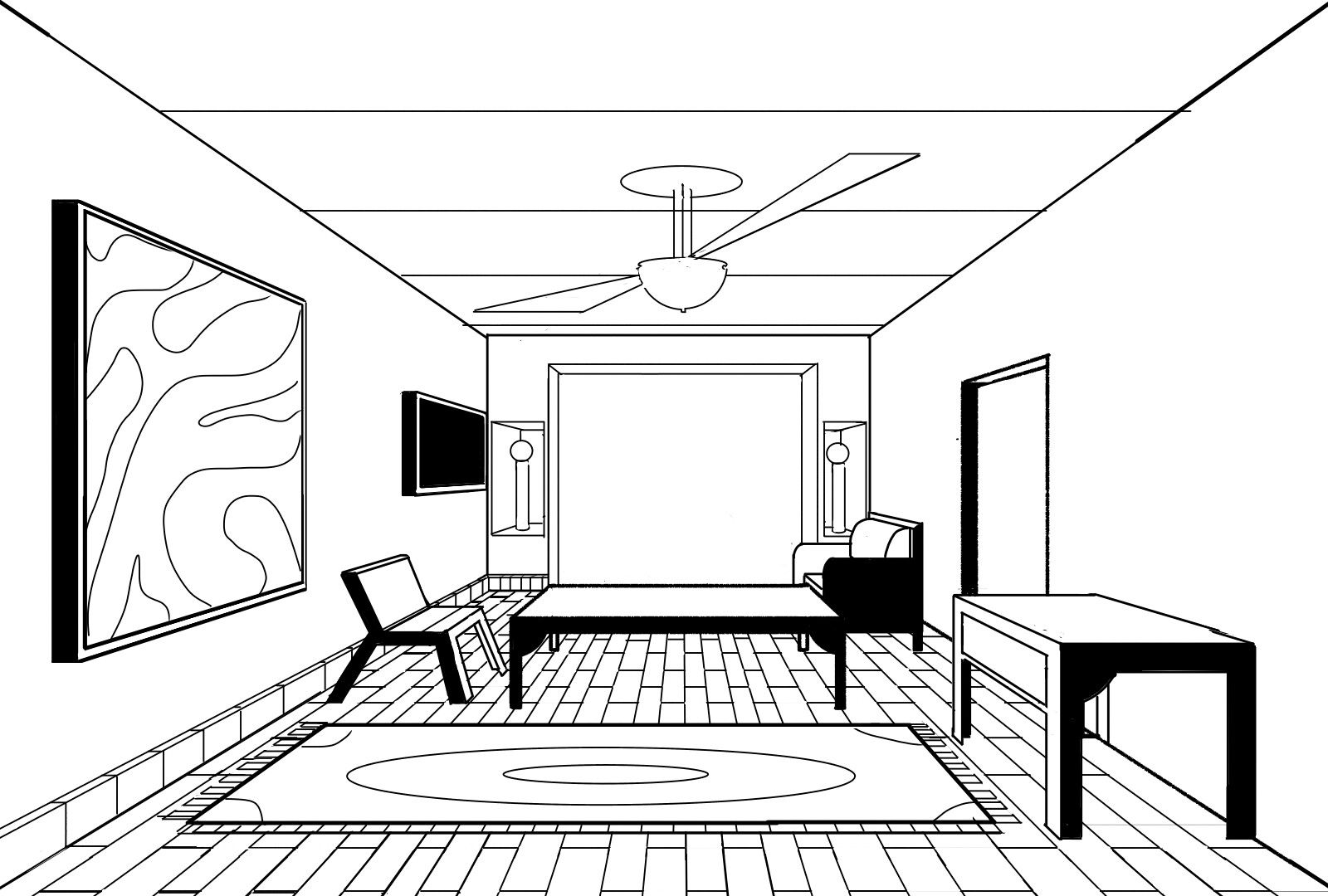 One point perspective room sketch by Lippanart on DeviantArt