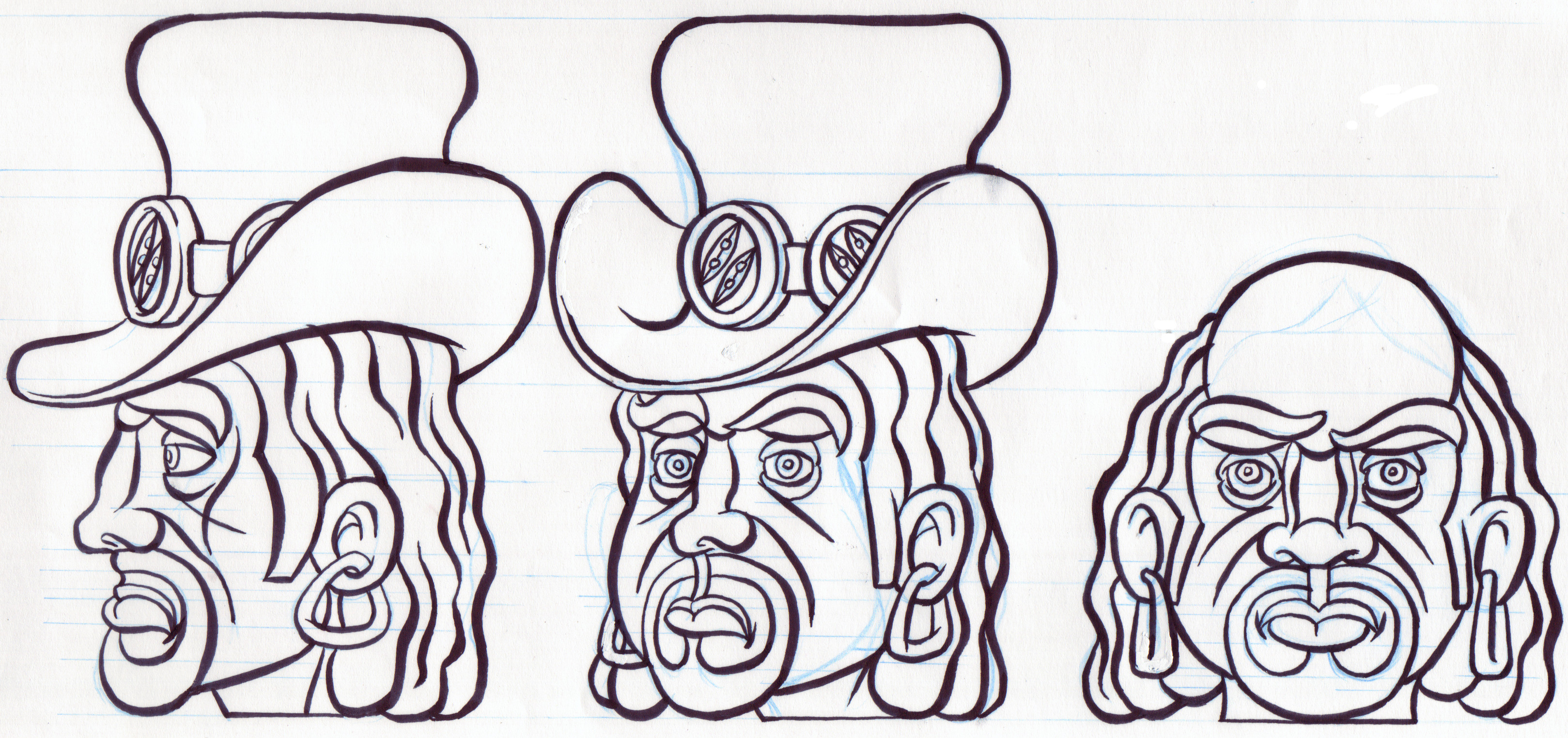 Profile, 3/4, straight on concept art images of Slash for character modeler.