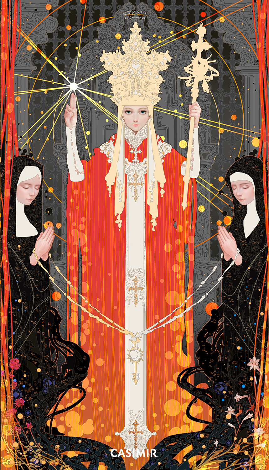 5.The Hierophant / 教皇

Details
--------------------------------------
Limited Edition of 30
Size : 40(W) x 70(H) cm
Numbered and signed COA
12 colors high quality print on watercolor paper
--------------------------------------