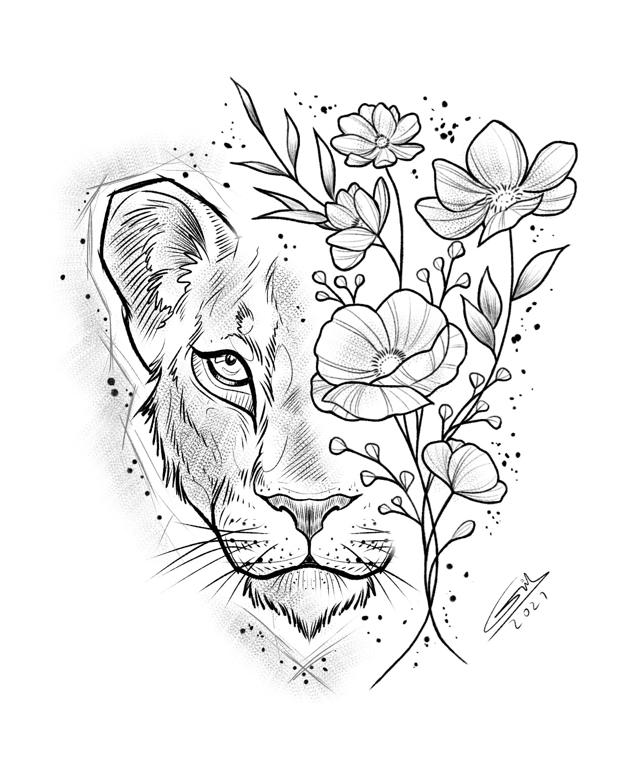 ArtStation - Artwork tattoo lioness