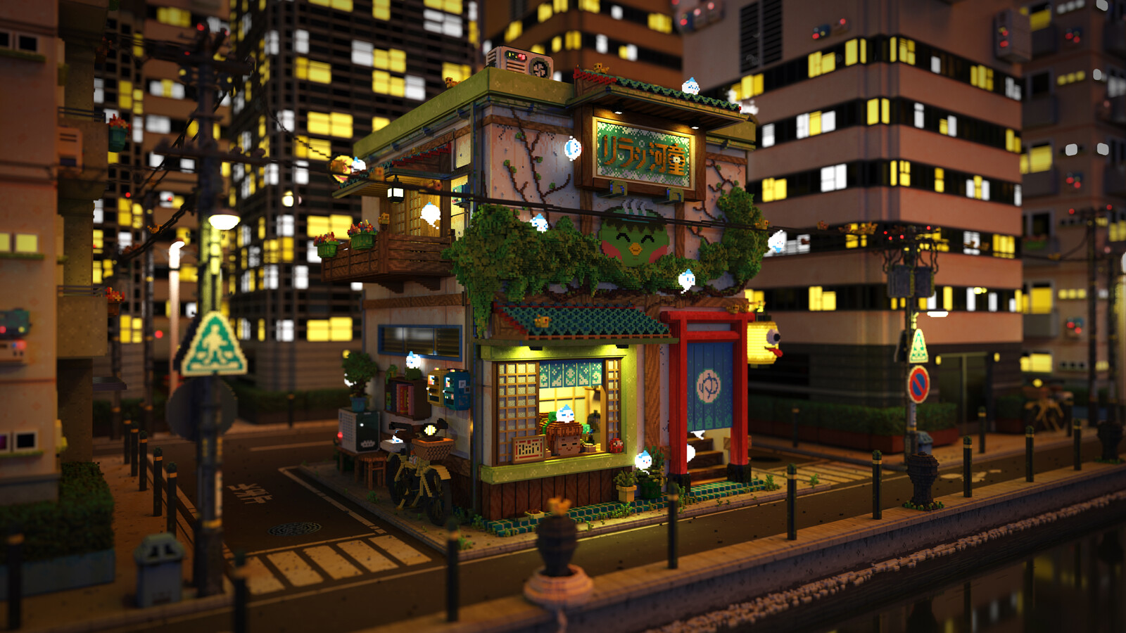 Voxel Game Project - Onsen Street - Night