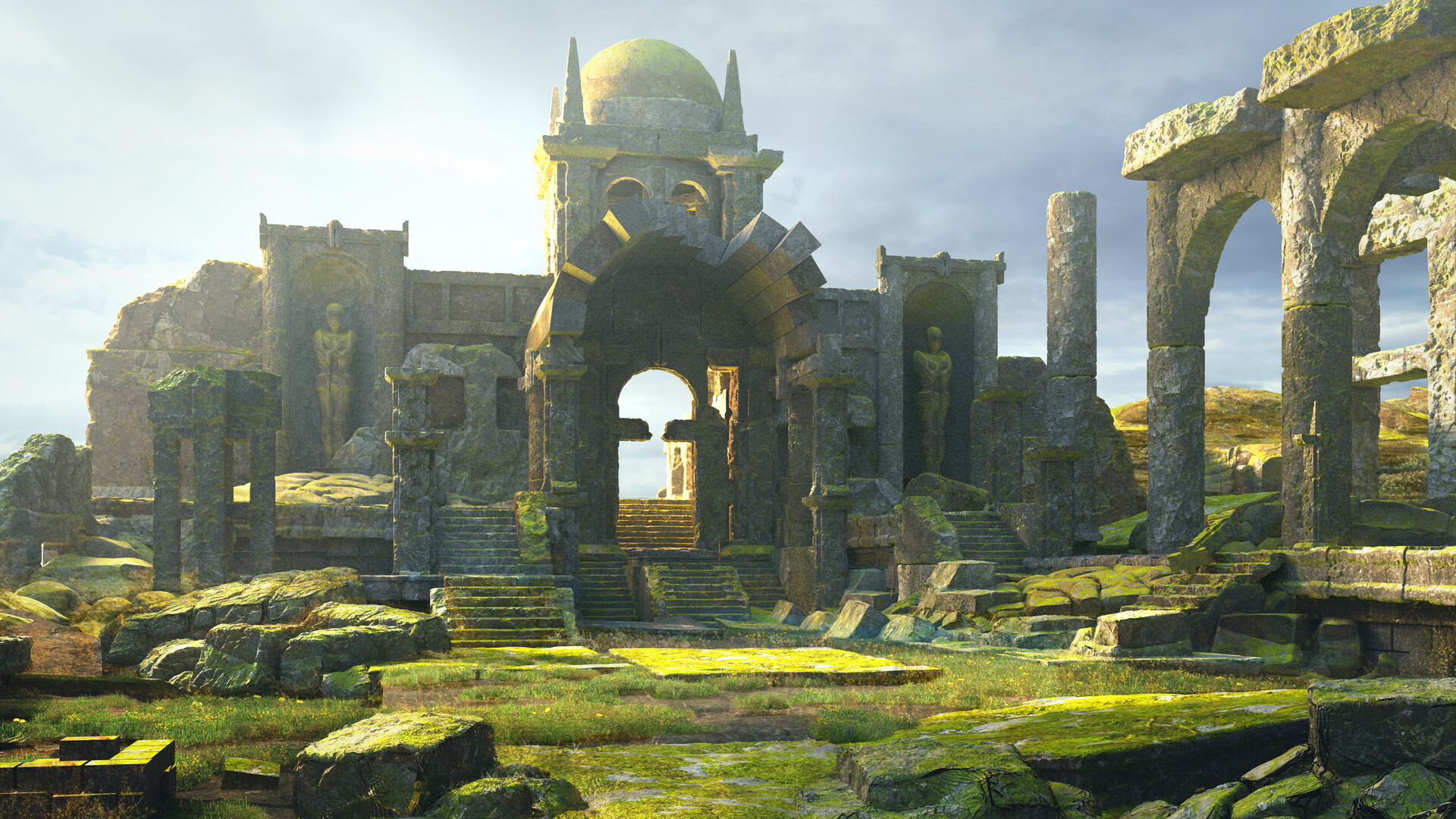 Artstation ruined temple fantasy environment concept art