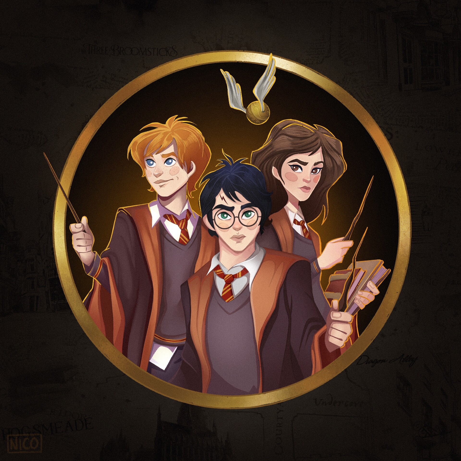 harry potter fan art ron and hermione