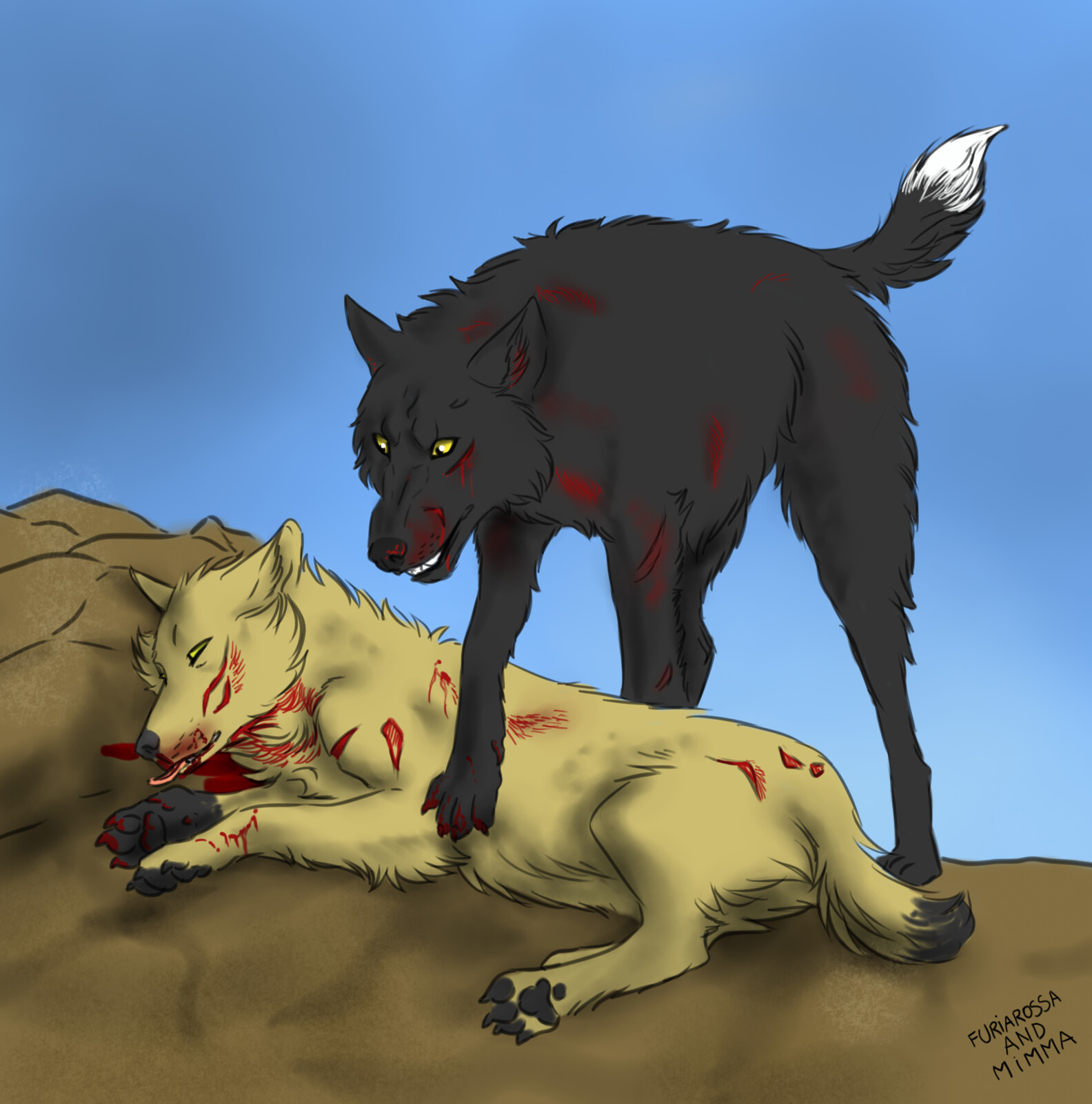 Alex won his freedom from the pack, killing the Alpha. It was a bloody fight.