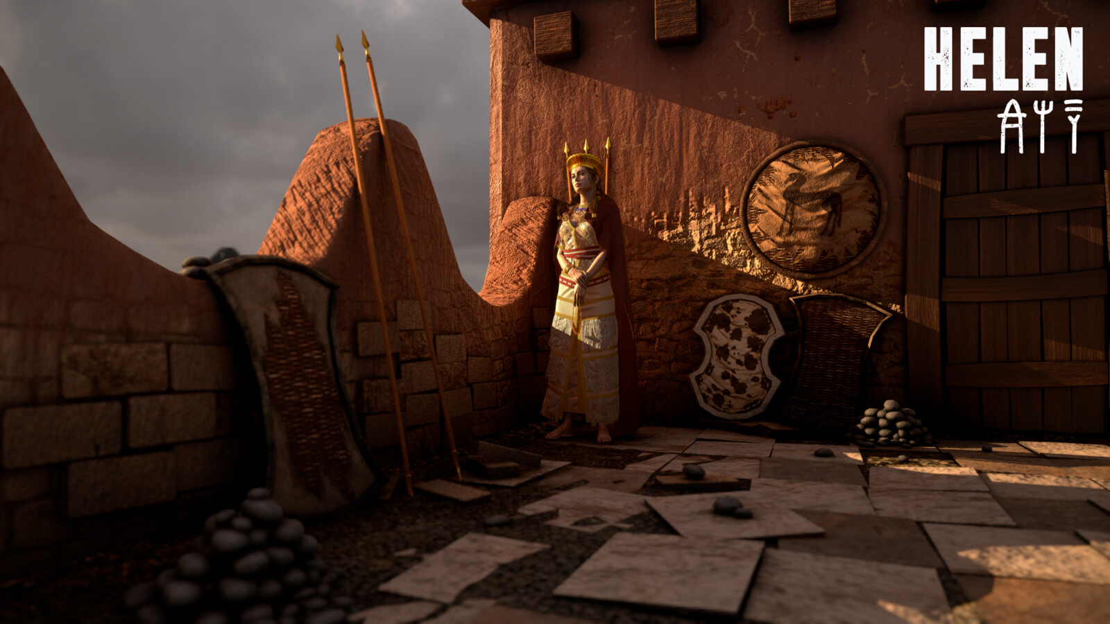 A lonely Helen stands on Troy's walls, during the nine-day truce for Hector's funeral.