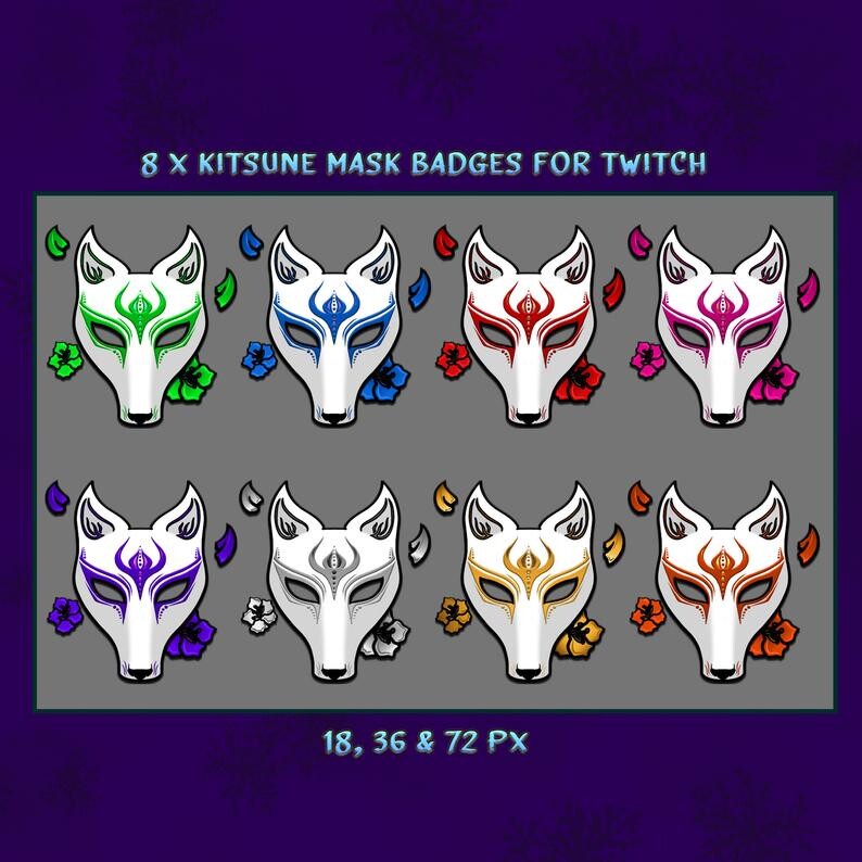 Kitsune Mask Twitch Badges - Gaming Visuals